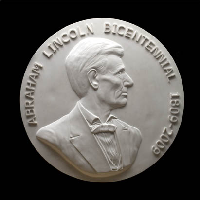 Lincoln Medallion 24 inch Prototype, Plaster, completed August 2007, since cast in bronze see Lincoln Store to order. 4 inch medallion available February 2008. 